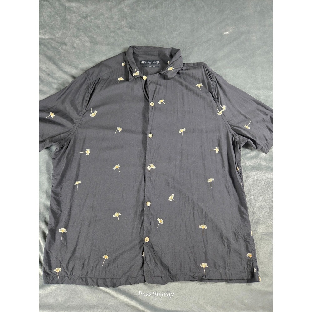 AllSaints Shirt‎ Mens XXL All Over Print Button Up Relaxed Fit Casual Viscose